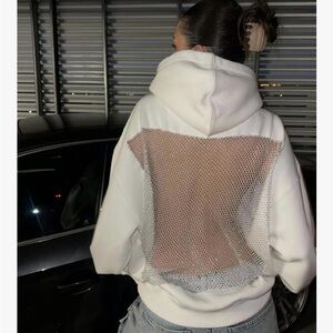 Stylish White Mesh-Back Hoodie